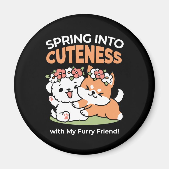 Aimant Chiens de jeu avec Flower Crowns - Fun Spring Them (Devant)