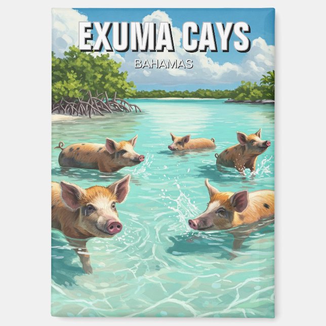 Aimant Chiens de natation Exuma Cays Bahamas Voyage (Recto)