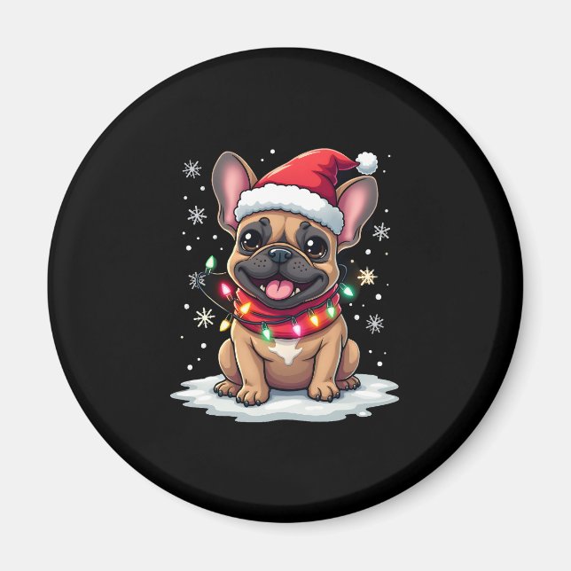 Aimant Chiens de Noël Français Drôle Lumières de chapeau  (Devant)