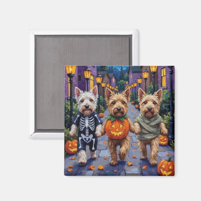 Aimant Chiens De Terrier Roue En Cotumes D'Halloween (Recto/Verso)