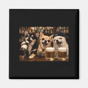Aimant Chiens drôles fête buvant de la bière amis Chihuah