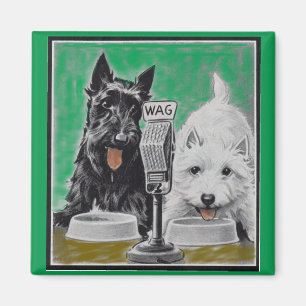 Aimant Chiens écossais Blackie et Whitie à la radio