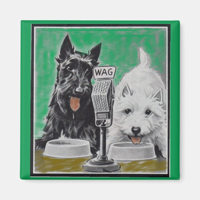 Aimant Chiens écossais Blackie et Whitie à la radio (Devant)