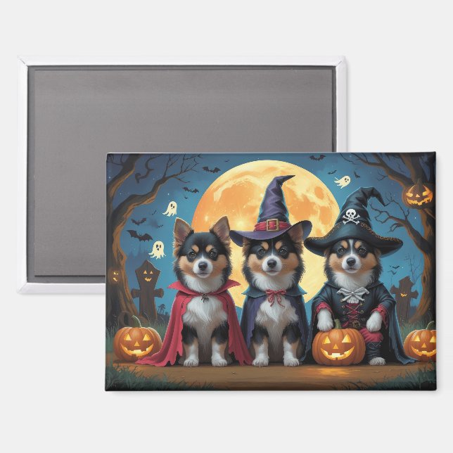 Aimant Chiens lapons finlandais Citrouille Halloween drôl (Recto/Verso)