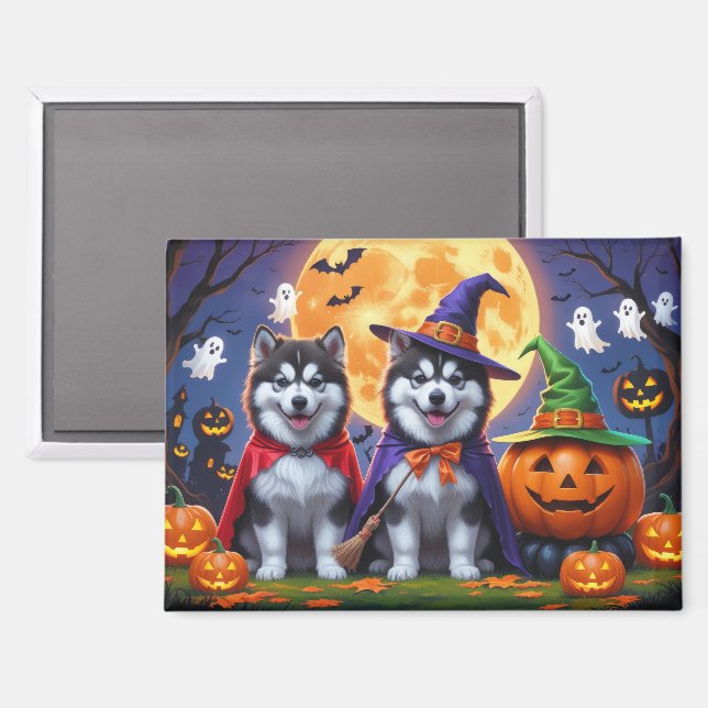 Aimant Chiens malamuts de l'Alaska Citrouille Halloween d (Recto/Verso)