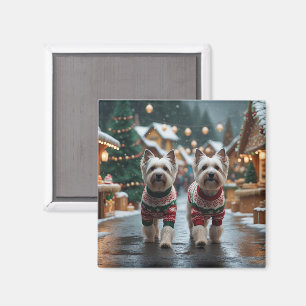 Aimant Chiens Terrier Tibétain Noël Neige Fêtes