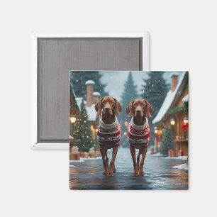 Aimant Chiens Vizsla Noël Neige Fêtes