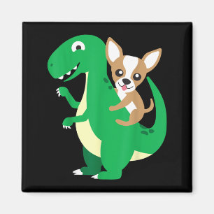 Aimant Chihuahua à cheval sur un dinosaure T-Rex Dino Chi