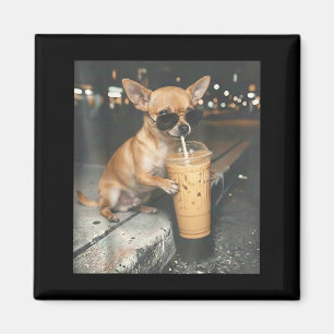 Aimant Chihuahua buvant un café glacé mème animal drôle