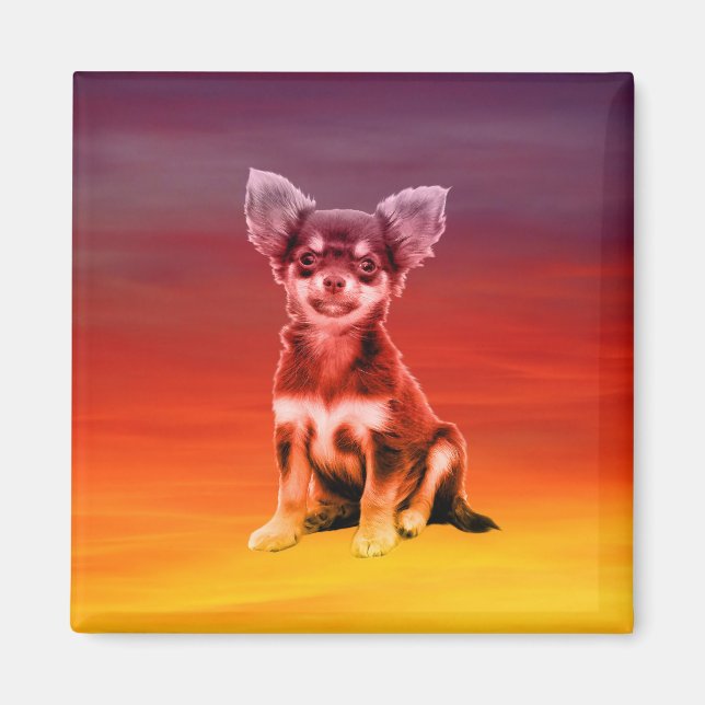 Aimant Chihuahua Chien Assis Sur La Plage (Devant)