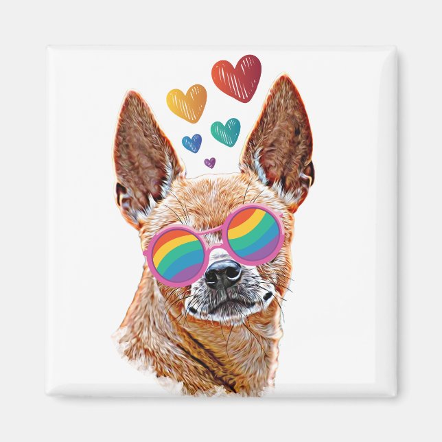 Aimant Chihuahua Chien avec Coeurs Saint Valentin (Devant)
