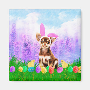 Aimant Chihuahua Chien avec oeufs de Pâques Poussins lapi