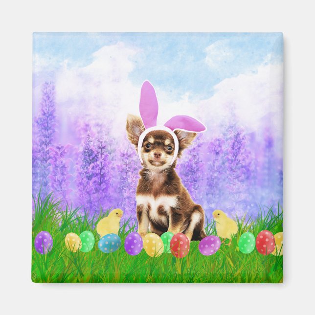 Aimant Chihuahua Chien avec oeufs de Pâques Poussins lapi (Devant)