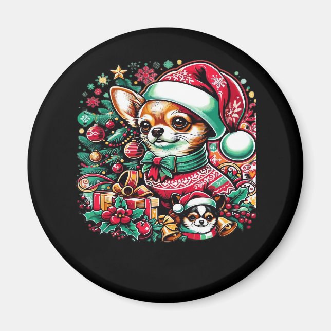 Aimant Chihuahua Christmas Cheer ! T-shirt classique (Devant)