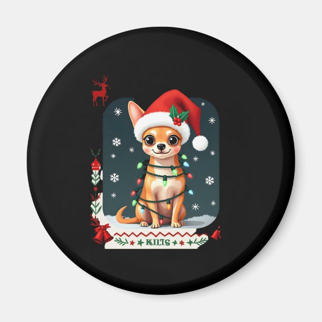 Aimant Chihuahua Christmas Père Noël Ugly Sweater Amoureu (Devant)
