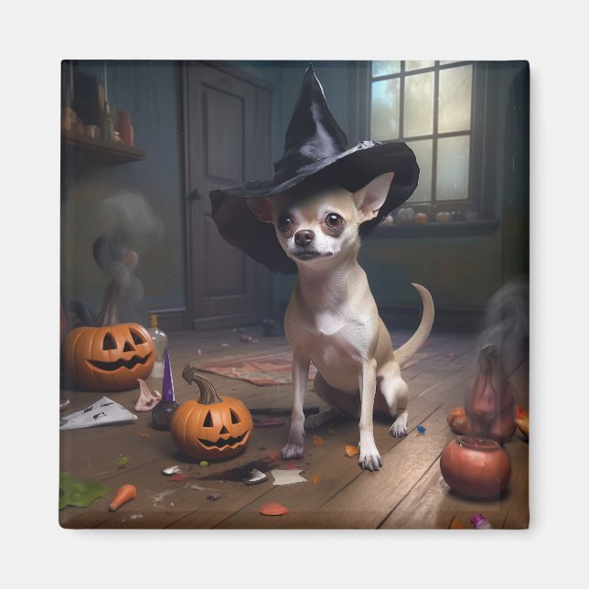 Aimant Chihuahua Citrouilles Halloween effrayant (Devant)