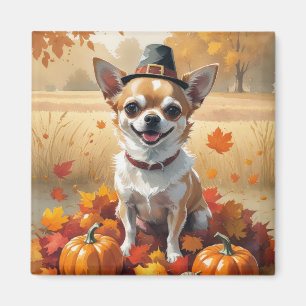 Aimant Chihuahua en automne feuilles d'art de Thanksgivin