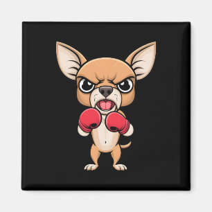 Aimant Chihuahua en colère avec des gants de boxe Animaux