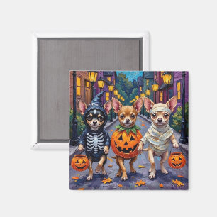 Aimant Chihuahua faisant Trick-or-Treat dans des costumes