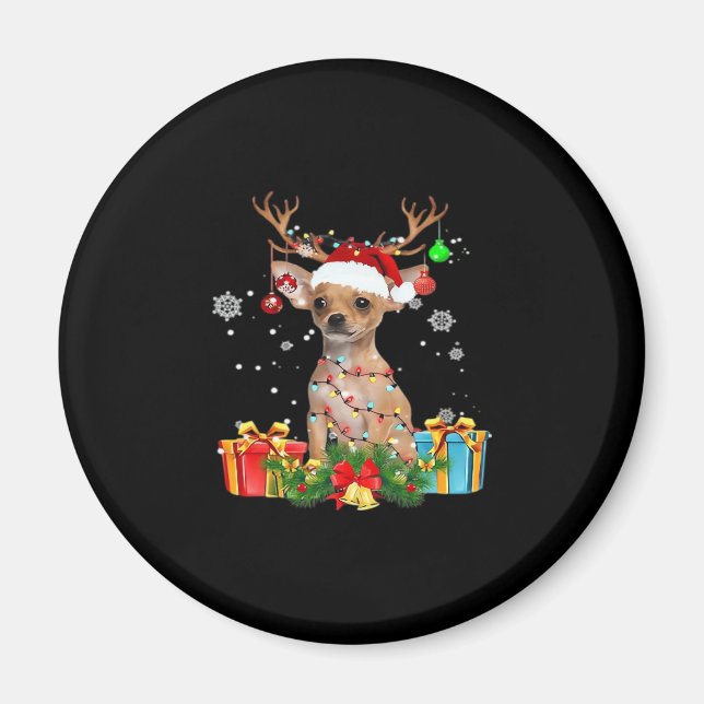 Aimant Chihuahua illuminations de Noël Père Noël T-Shirt  (Devant)