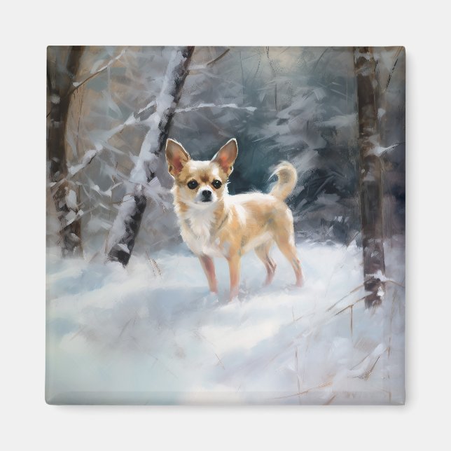 Aimant Chihuahua Laisser neiger Noël (Devant)