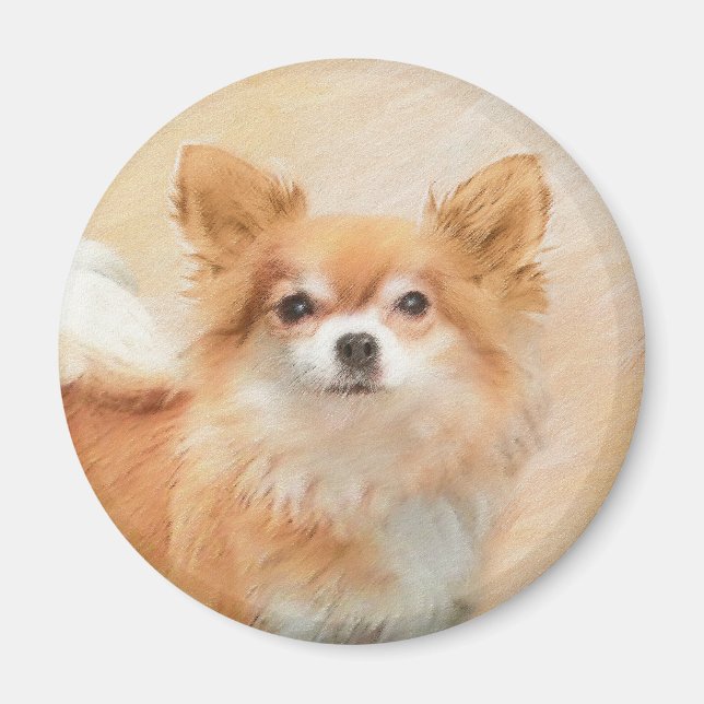 Aimant Chihuahua Peinture de Chien à long Haired Art orig (Devant)