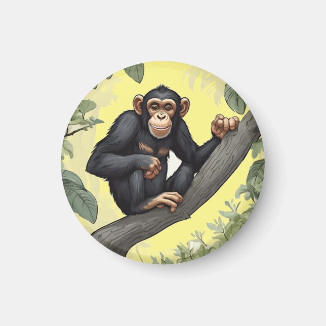 Aimant Chimpanzé mignon sur la branche accueille (Devant)