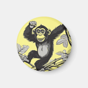 Aimant Chimpanzé mignon sur la branche accueille