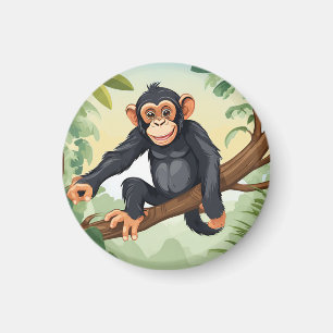 Aimant Chimpanzée avec sa mignonne queue sur la branche s