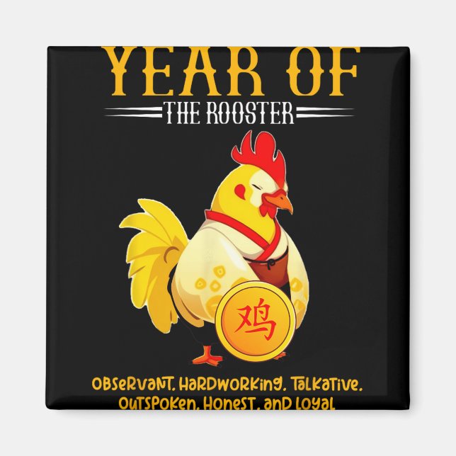 Aimant Chinese Year Of The Rooster Zodiac Sign Happy Luna (Devant)
