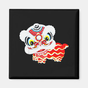 Aimant Chinois Mignon Traditionnel Danse Lion Art Heureux
