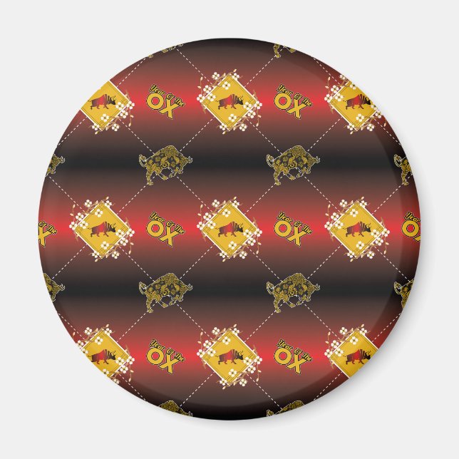 Aimant Chinois né dans l'année de l'ox Elégant Floral (Devant)