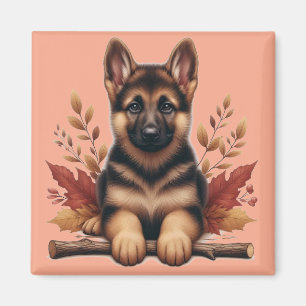 Aimant Chiot Allemand Avec Feuilles D'Automne