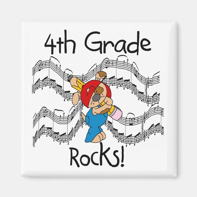 Aimant Chiot avec Crayon 4e Grade Rocks (Devant)