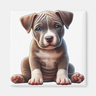 Aimant Chiot avec yeux bleus assis et regardant Innocent