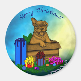 Aimant Chiot dans une boîte, Joyeux Noël