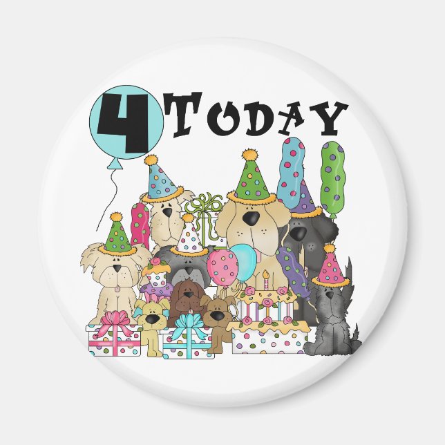 Aimant Chiots 4e anniversaire Bash Tshirts et cadeaux (Devant)
