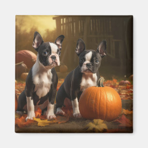 Aimant Chiots Boston Terrier Automne Délice Citrouille