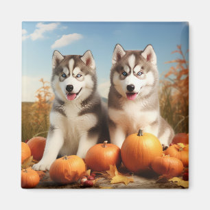 Aimant Chiots Malamute d'Alaska Délice d'Automne Citrouil