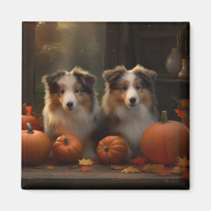 Aimant Chiots Rough Collie Automne Délice Citrouille