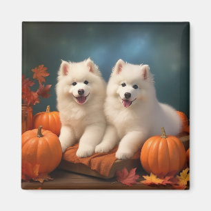 Aimant Chiots Samoyède Délice d'Automne Citrouille