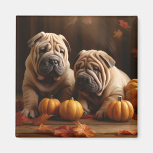 Aimant Chiots Shar Pei Délice d'Automne Citrouille