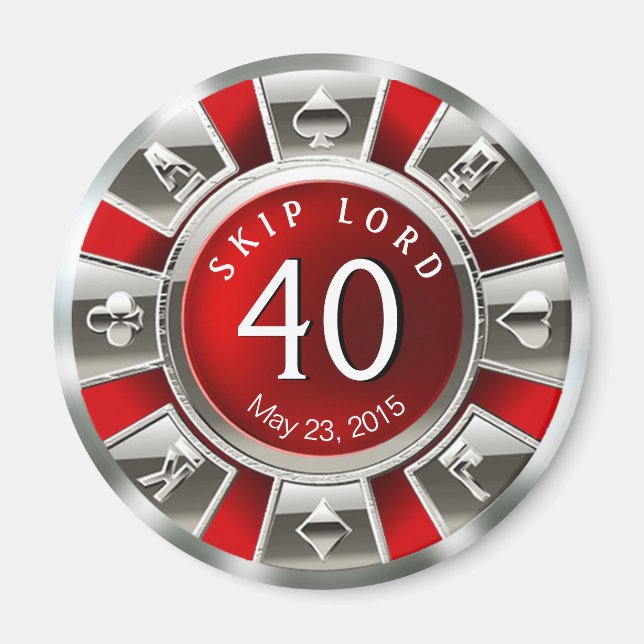 Aimant Chip Casino Vegas 40e anniversaire | argent rouge (Devant)