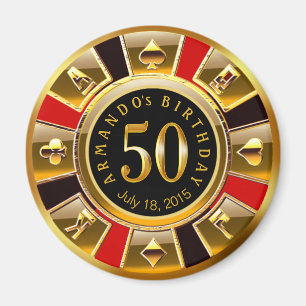 Aimant Chip Casino Vegas 50e anniversaire or rouge noir