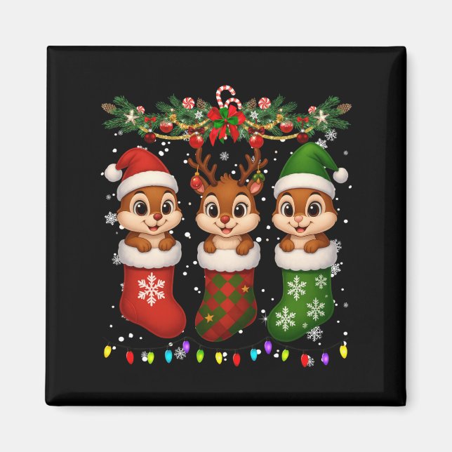 Aimant Chipmunk In Christmas Socks Lights Chipmunk Xmas L (Devant)