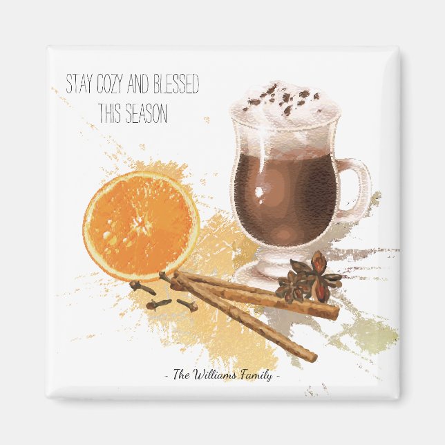 Aimant Chocolat Chaud Cinnamon Orange Saison Salutations (Devant)