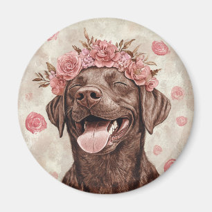 Aimant Chocolat Labrador Retriever Chien Rose Floral