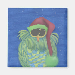 Aimant Chouette adorable avec chapeau de Santa