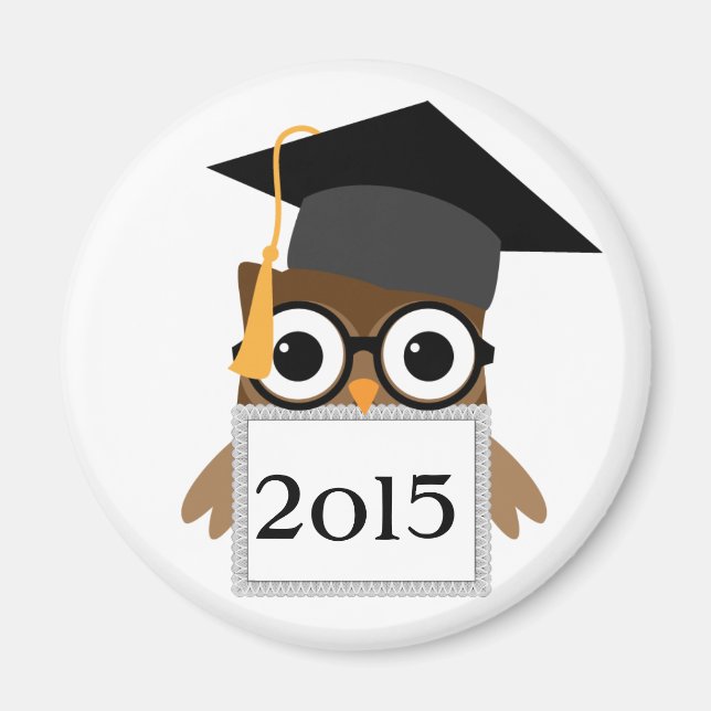 Aimant Chouette avec lunettes | Classe De 2015 Graduation (Devant)