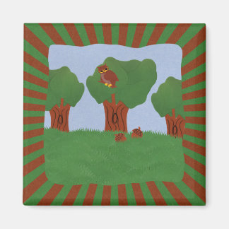 Aimant Chouette dans la conception de Sunburst de chêne A